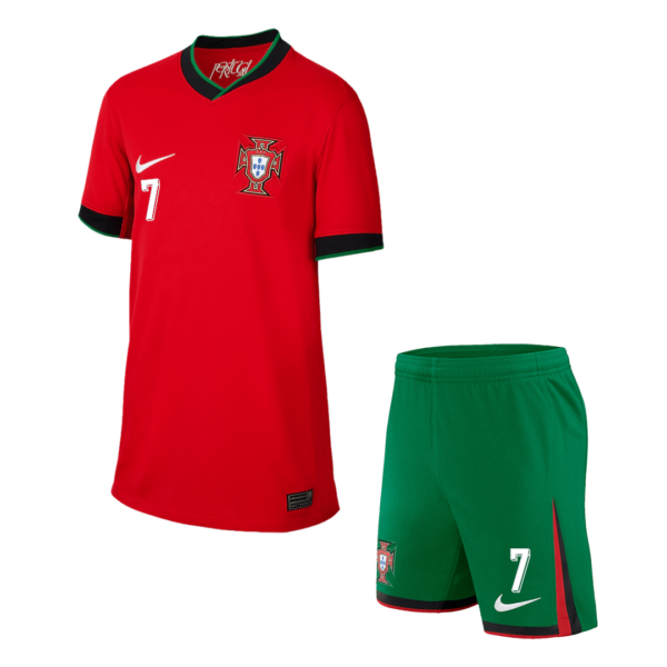 Portugal RONALDO #7 Home Jersey Kit EURO 2024 Kids(Jersey+Shorts)