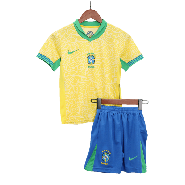 Brazil Home Jersey Kit Copa America 2024 Kids(Jersey+Shorts) - Image 3